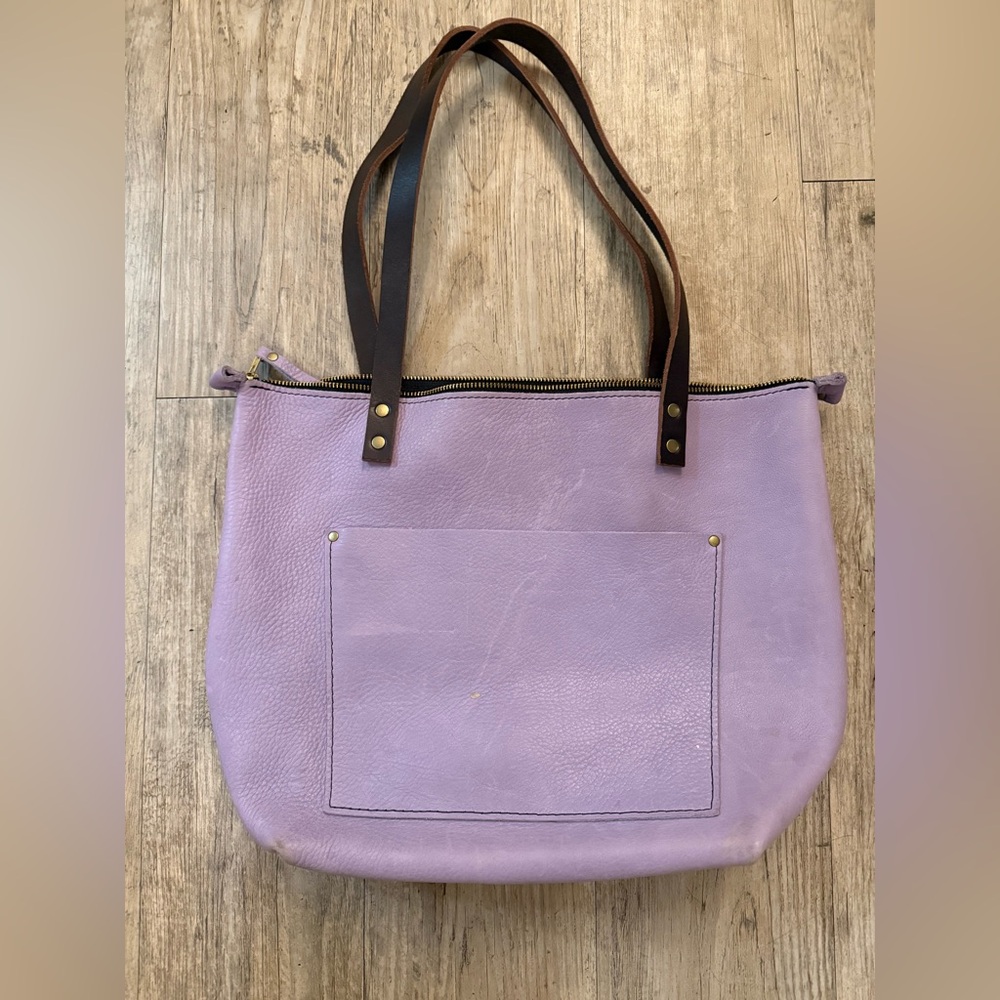 Portland Leather Good Wisteria (unicorn) Tote Bag with Brown Straps